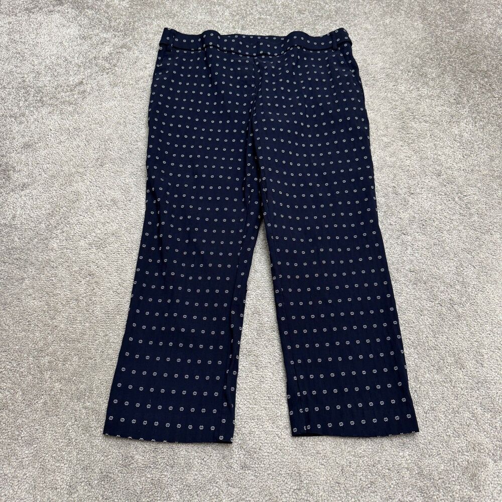 Jules & Leopold Dotted Floral Stretch Pull On Crop Pants Women Large Navy Blue